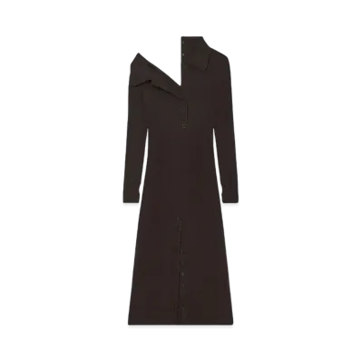 Courreges Multi-Button Midi Wool Dress "Mud Brown"