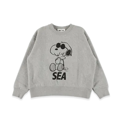 WIND AND SEA x SMOOTHY Snoopy Washed Kids Crewneck Sweatshirt "Gray"