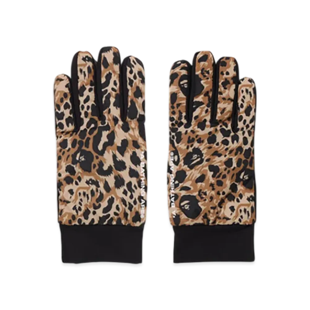 A BATHING APE Wild Leopard Pattern Gloves "Beige"