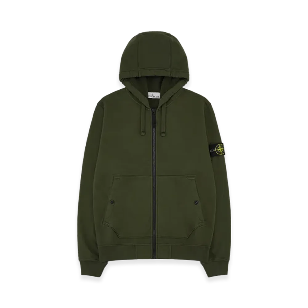 Stone Island 61620 Brushed Cotton Fleece Garment Dyed Full Zip Hooded Sweatshirt - 23FW "Olive Green"