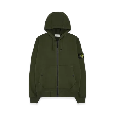 Stone Island 61620 Brushed Cotton Fleece Garment Dyed Full Zip Hooded Sweatshirt - 23FW "Olive Green"