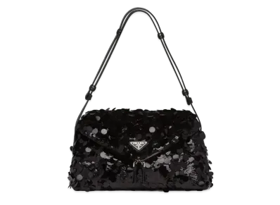 PRADA Sequined & Leather Signaux Bag "Black"