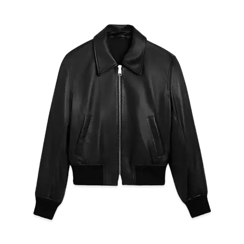 AMI PARIS Smooth Lamb Leather Zip Up Jacket "Black"