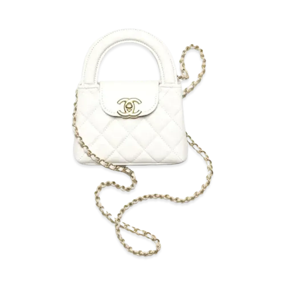 CHANEL Clutch With Chain Shiny Aged Calfskin Gold Tone Metal "White"