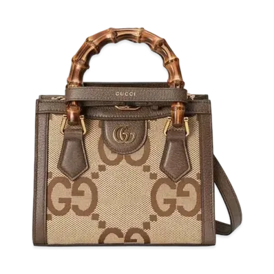 GUCCI Diana Jumbo GG Mini Tote Bag "Camel/Ebony"