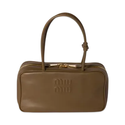 MIUMIU Beau Leather Top-Handle Bag Medium "Khaki"
