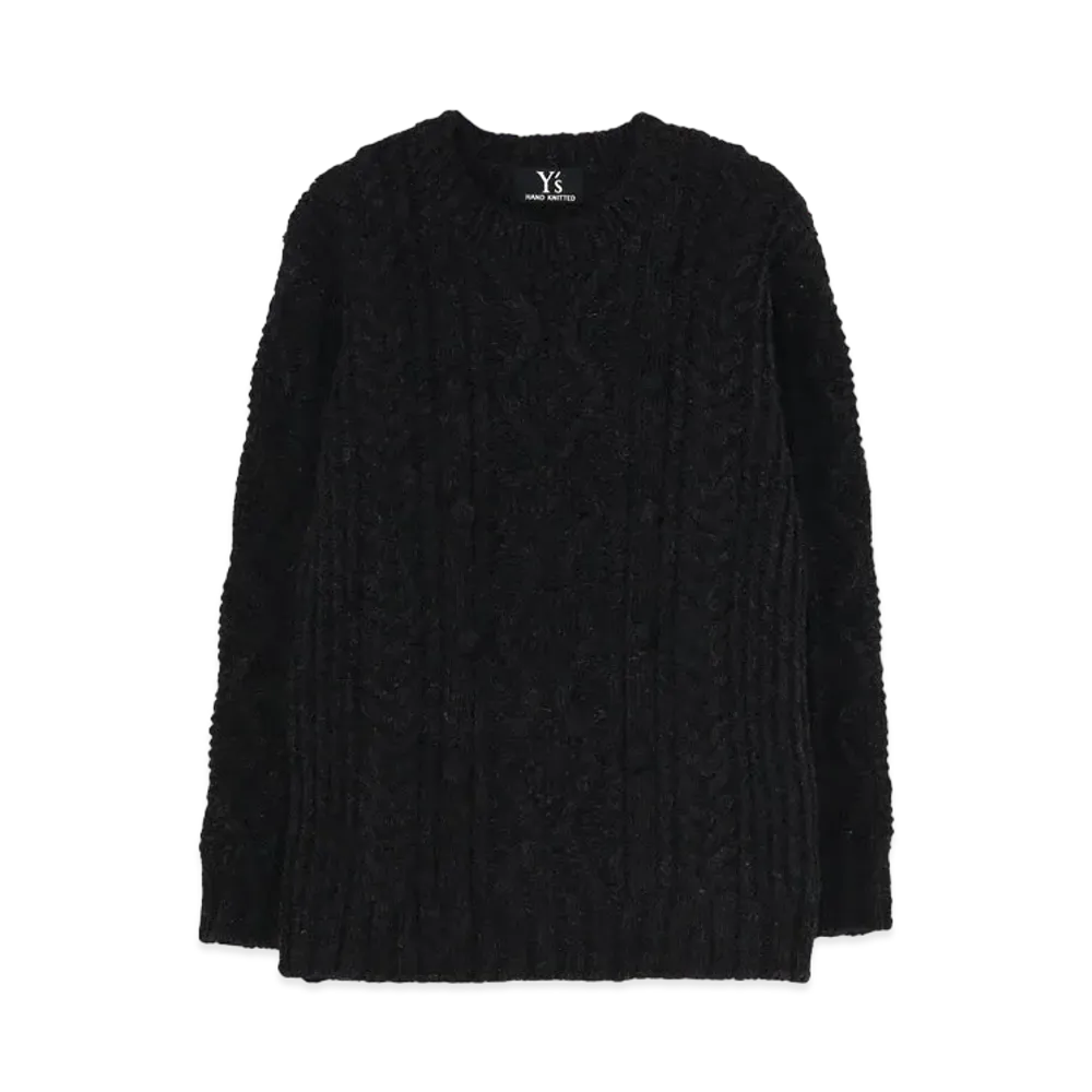 Yohji Yamamoto Y's HAND-KNITTED ALLAN PATTRN ROUND NECK PULLOVER "Charcoal"
