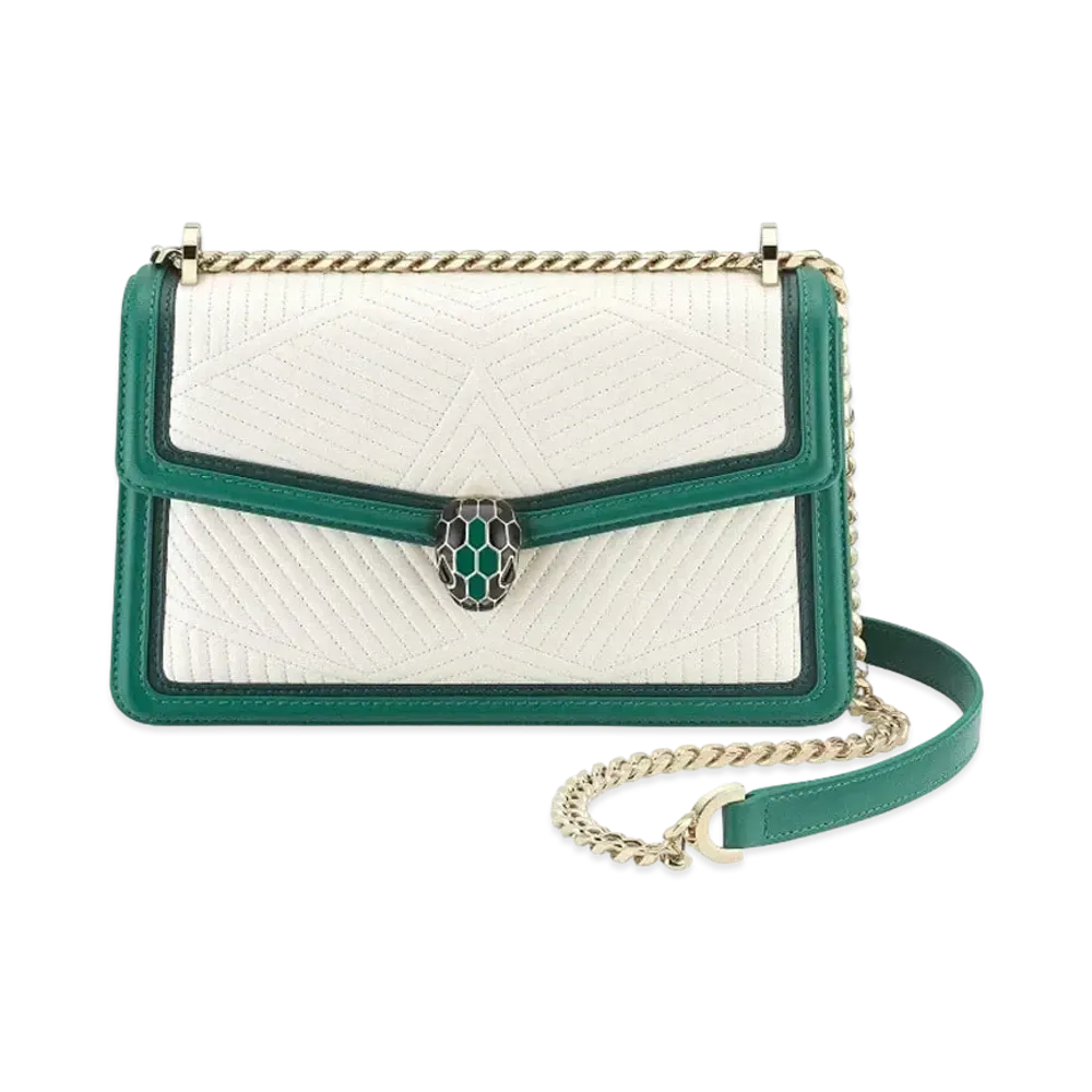 BVLGARI Serpenti Diamond Blast Shoulder Bag "White"