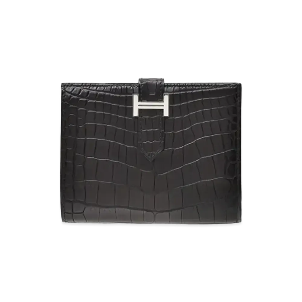 Hermes Bearn Compact Crocodile Alligator Matte "Noir/Silver"