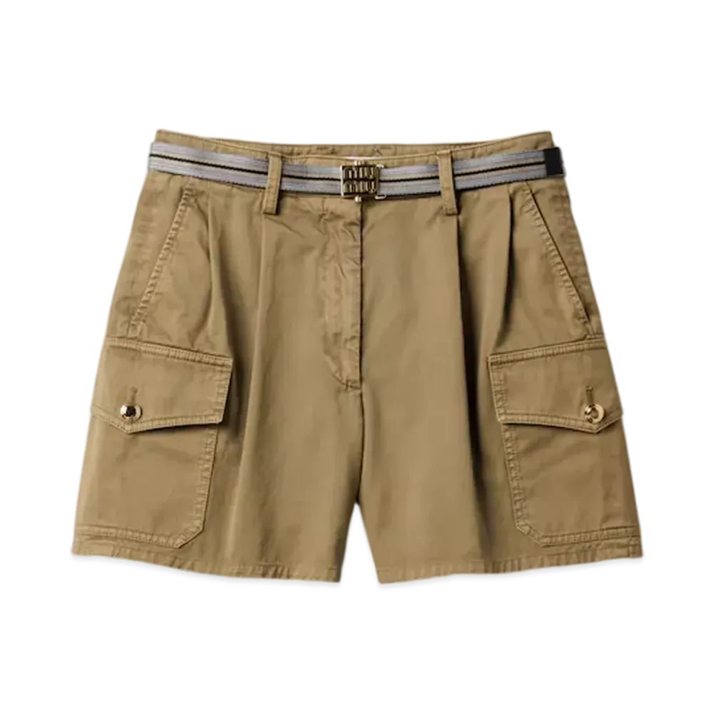 MIUMIU Women's Garment-Dyed Cotton Satin Shorts "Olive"