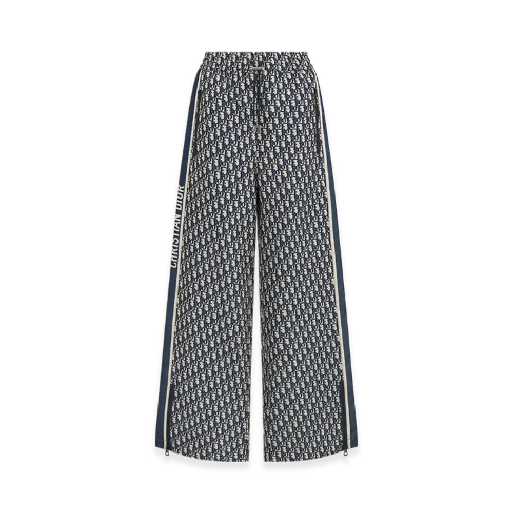 Dior Women's Technical Taffeta Jacquard with Dior Oblique Motif Flared Pants "Blue/Ecru"