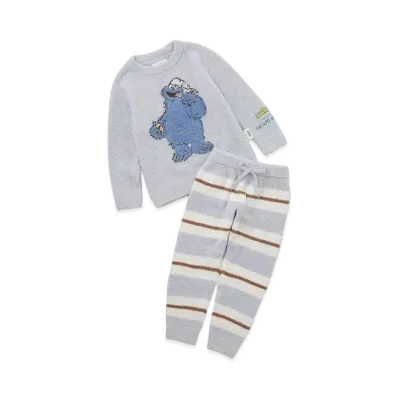 GELATO PIQUE x Sesame Street Motif Jacquard Pullover & Long Pants Set (Kids) "Blue"