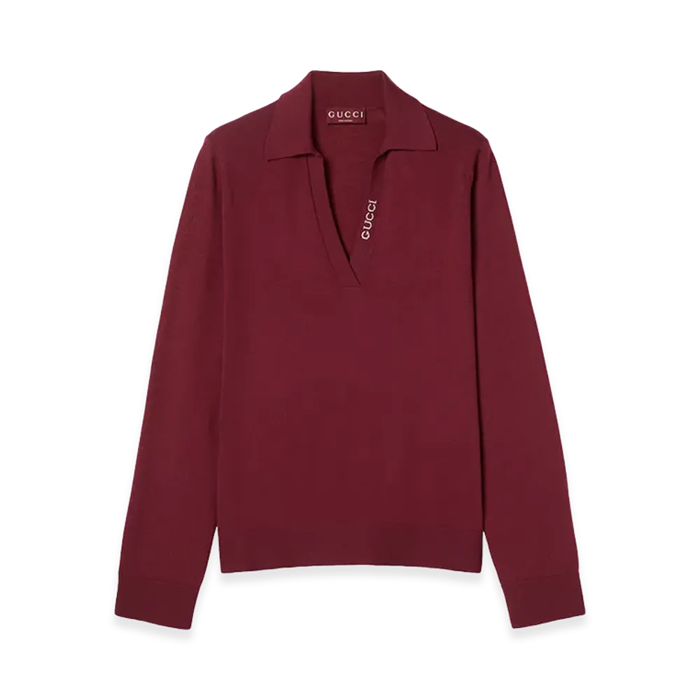 GUCCI Women's Ultrafine Wool Polo Shirt "Red"