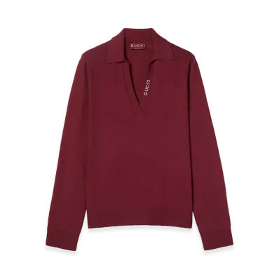 GUCCI Women's Ultrafine Wool Polo Shirt "Red"