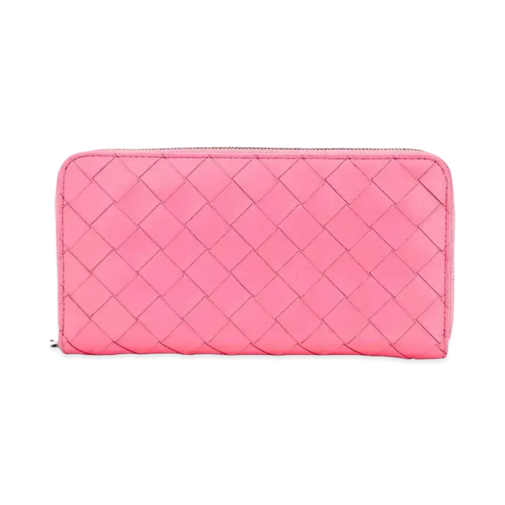 Bottega Veneta Intrecciato Lambskin Calfskin Zip Around Wallet "Pink"