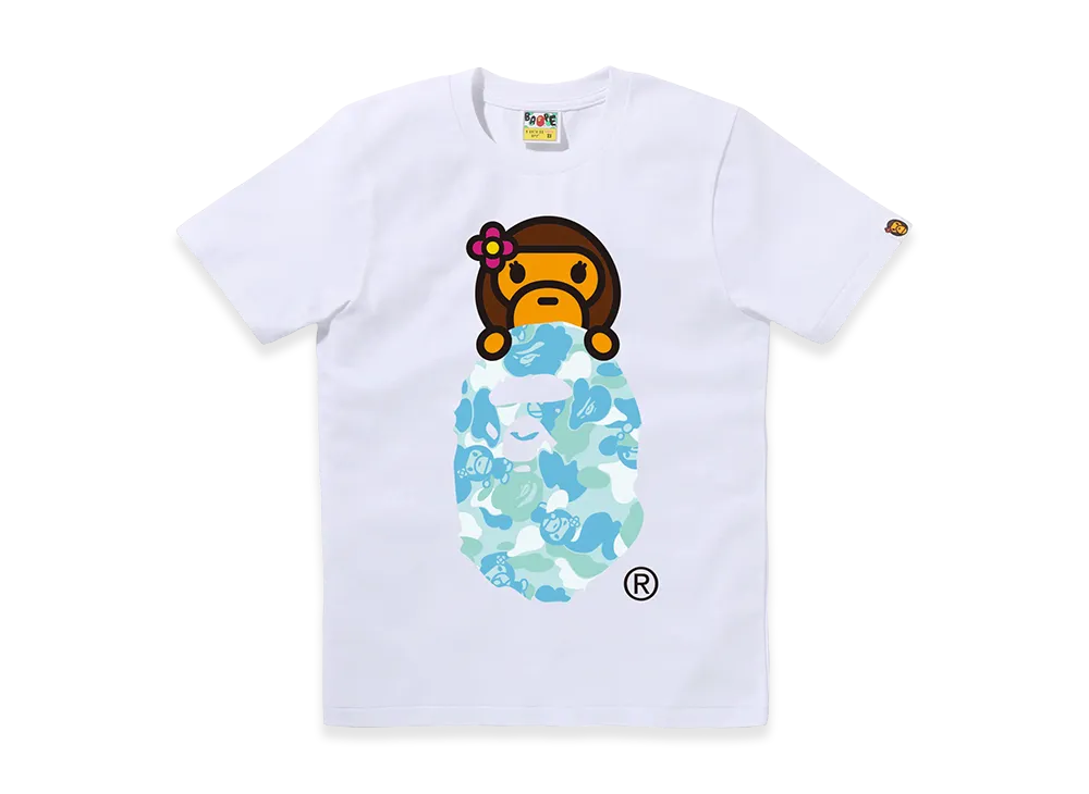 A BATHING APE Women's ABC Lisa Camo Lisa On Ape Head Tee "White/Sax"