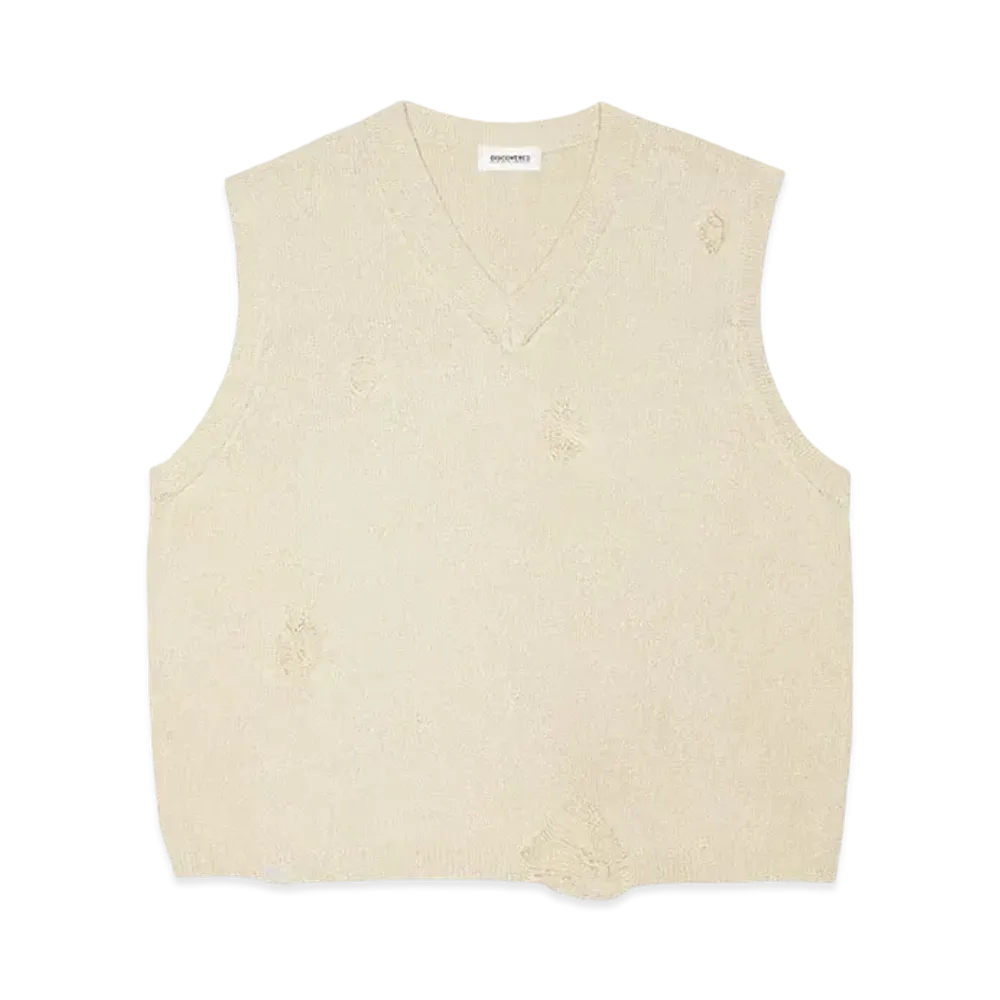 DISCOVERED DAMAGE COTTON V-NECK KNIT VEST "BONE"