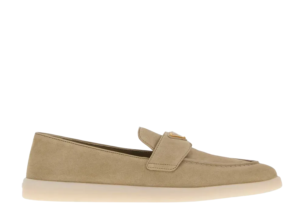 PRADA Women's Sand Suede Loafers "Beige"
