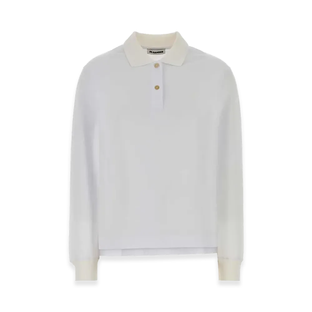 Jil Sander Women's Piquet Long Sleeve Polo Shirt "White"