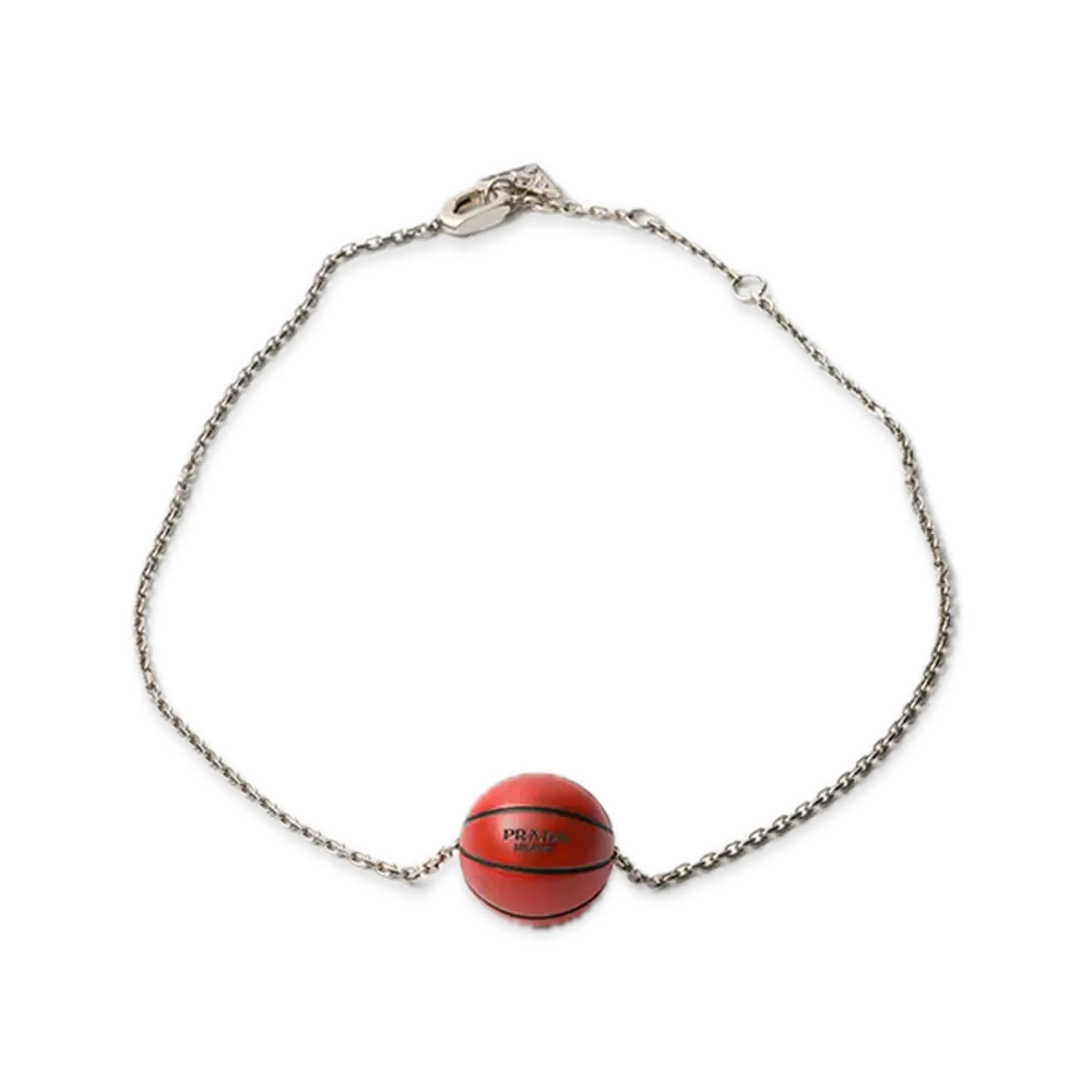 PRADA Metal Basketball Necklace "Pewter/Orange"