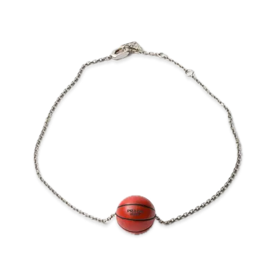 PRADA Metal Basketball Necklace "Pewter/Orange"