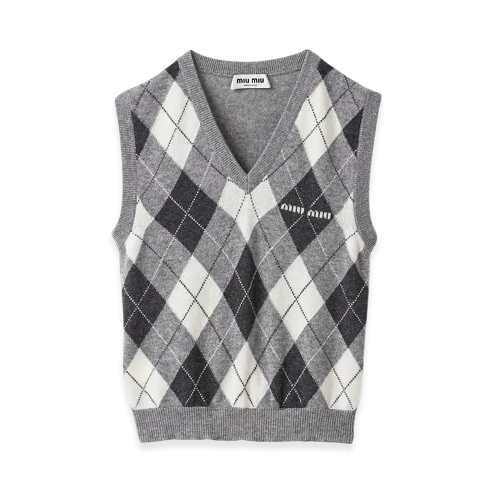MIU MIU Women's Cashmere Knit Vest Marble Grey "Marble Gray"