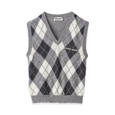 MIU MIU Women's Cashmere Knit Vest Marble Grey "Marble Gray"