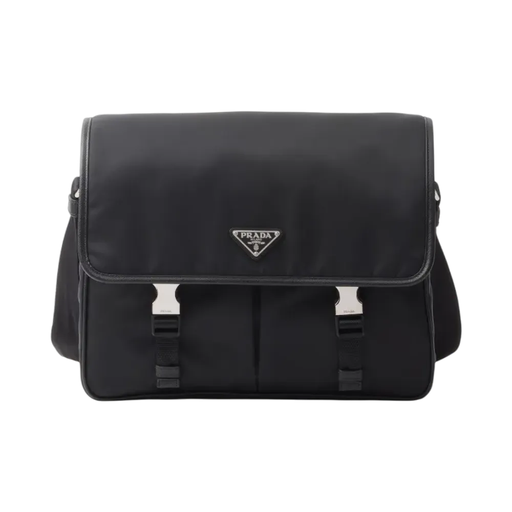 PRADA Re-Nylon x Saffiano Leather Shoulder Bag "Black"