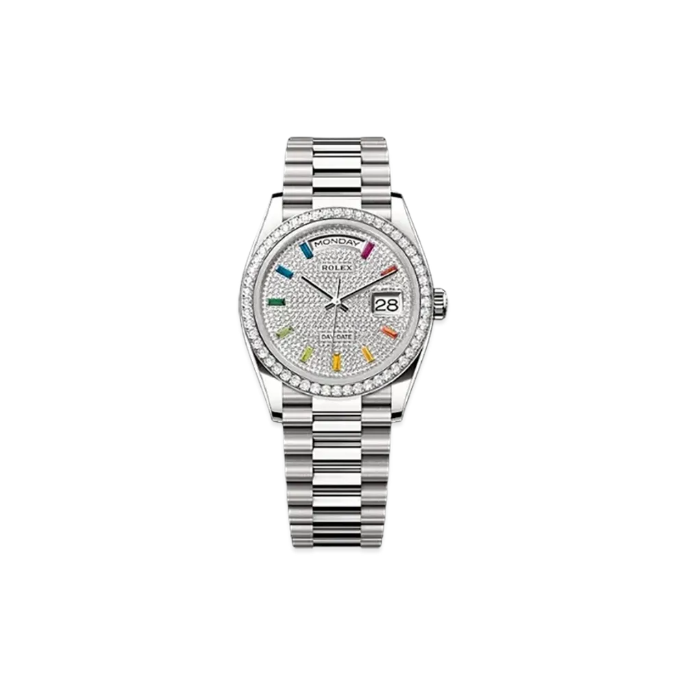 ROLEX Day-Date 36mm White Gold Diamond 128349RBR "Pave diamonds"
