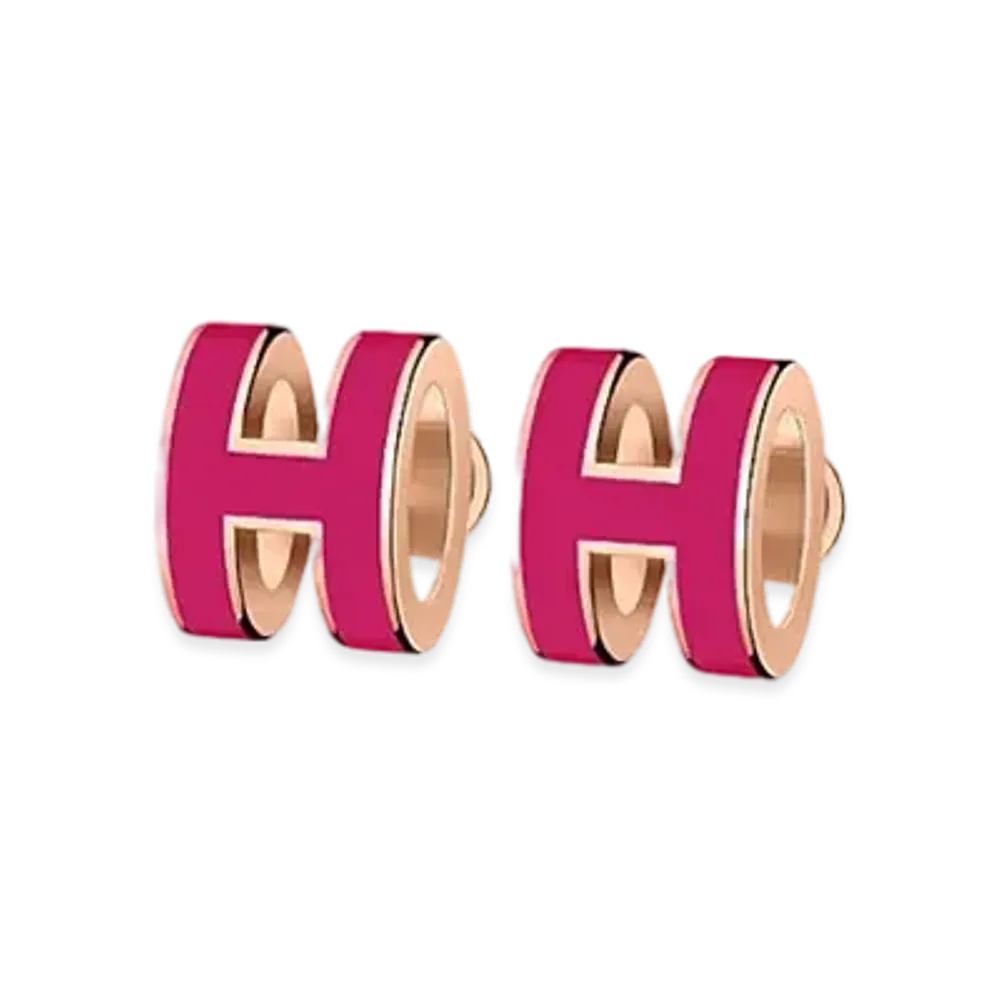 Hermes Mini Pop H Earrings Rose "Gold/Framboise"