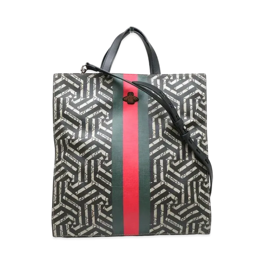 GUCCI 2way Tote Bag Web Bee GG Kaleido "Beige/Black"
