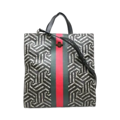 GUCCI 2way Tote Bag Web Bee GG Kaleido "Beige/Black"