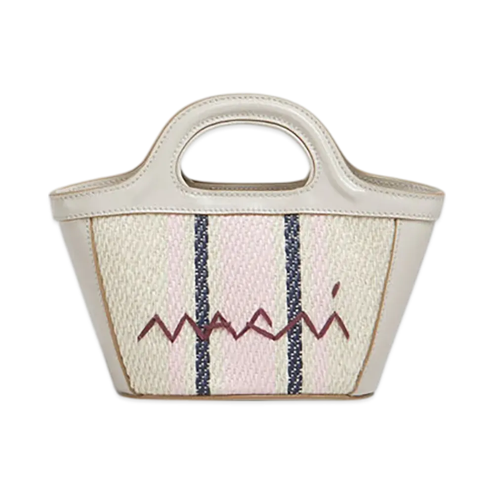 MARNI Tropicalia Micro Bag in Leather & Raffia-Effect Fabric "Silk White/Macaron/Blue China"