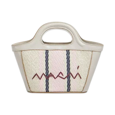 MARNI Tropicalia Micro Bag in Leather & Raffia-Effect Fabric "Silk White/Macaron/Blue China"