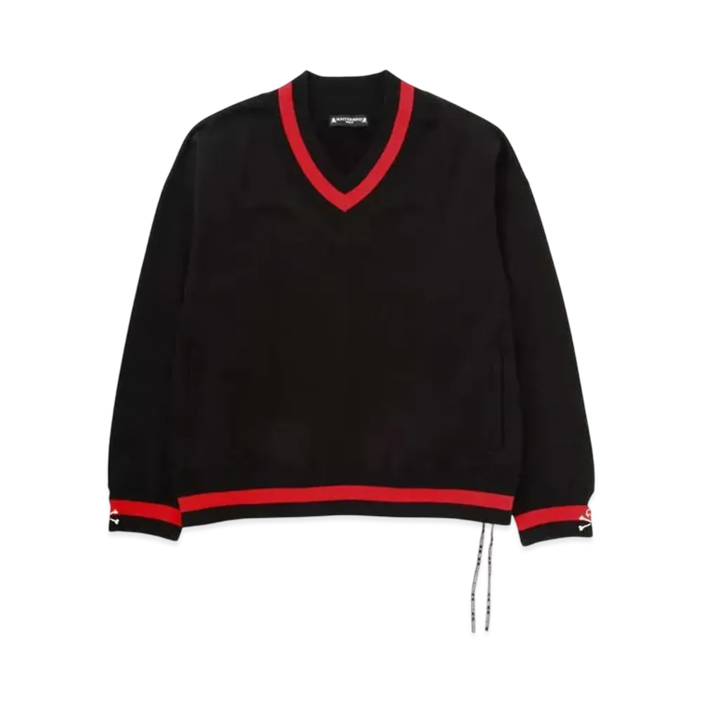 mastermind WORLD Boxy Tennis V.Neck Sweater "Black (Red Line)"
