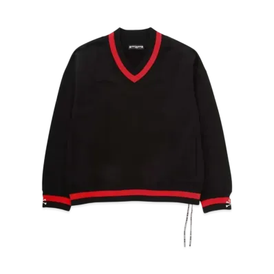 mastermind WORLD Boxy Tennis V.Neck Sweater "Black (Red Line)"