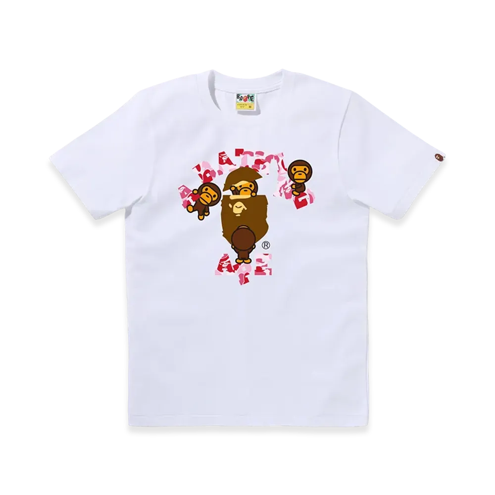 A BATHING APE Ladies Abc Camo College Milo Tee "White/Pink"