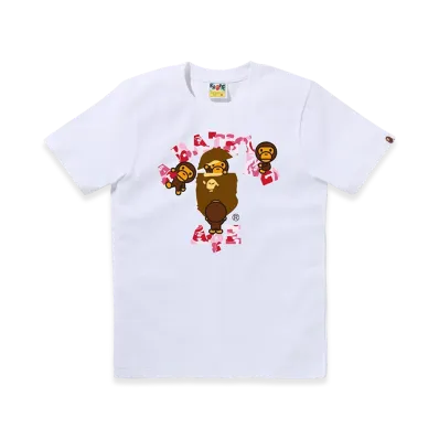 A BATHING APE Ladies Abc Camo College Milo Tee "White/Pink"