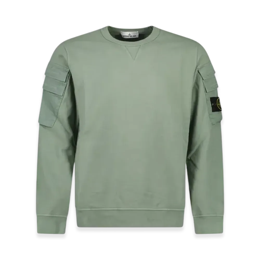 Stone Island 60577 Brushed Cotton Fleece Garment Dyed Double Pocket Crewneck Sweatshirt - 23FW "Sage Green"