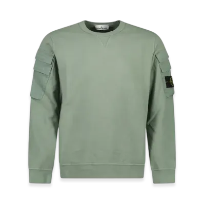 Stone Island 60577 Brushed Cotton Fleece Garment Dyed Double Pocket Crewneck Sweatshirt - 23FW "Sage Green"