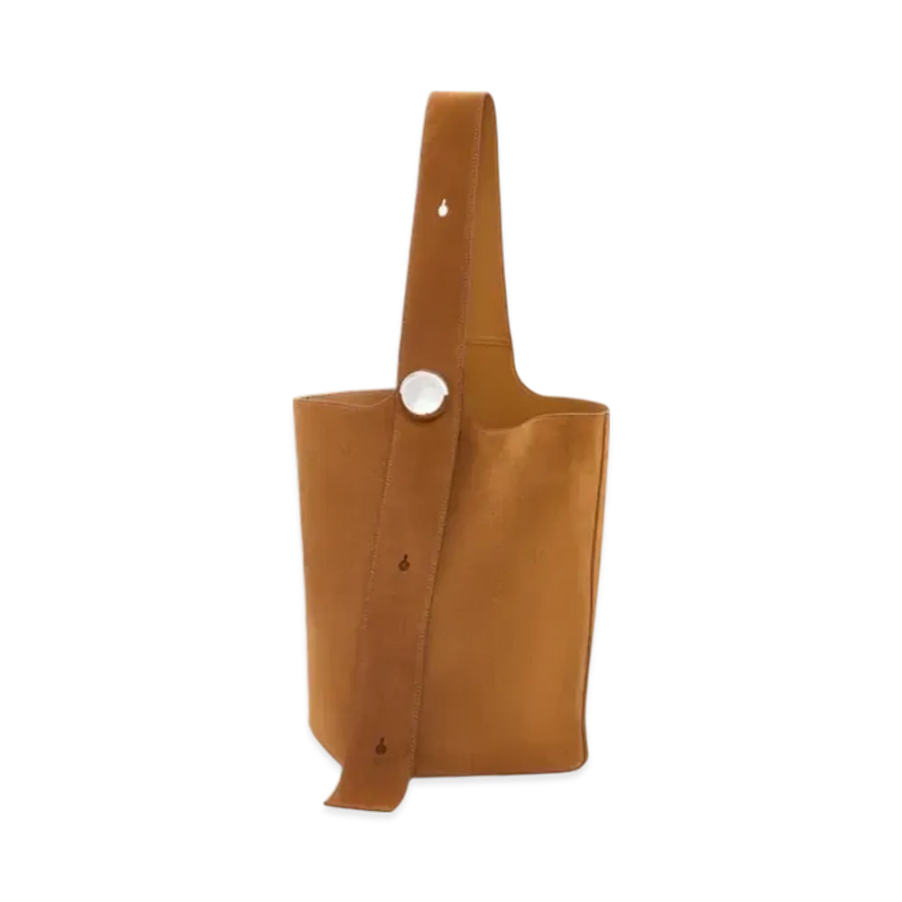 LOEWE Large Pebble Bucket Bag in Suede Calfskin "Tobacco"