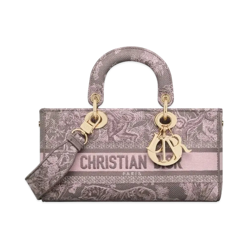 Dior Medium Lady D-Joy Bag Toile De Jouy Reverse Embroidery "Gray/Pink"