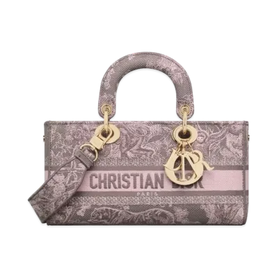 Dior Medium Lady D-Joy Bag Toile De Jouy Reverse Embroidery "Gray/Pink"