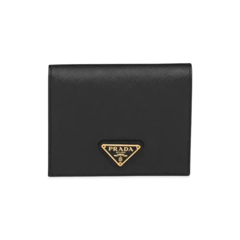 PRADA Small Saffiano Leather Triangle Logo Wallet "Black/Gold"