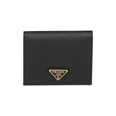 PRADA Small Saffiano Leather Triangle Logo Wallet "Black/Gold"