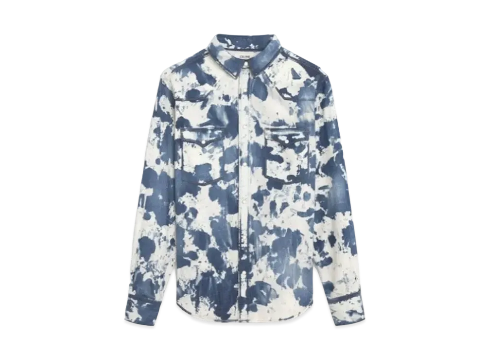 CELINE Loose Western Shirt / Bleached Denim "Camouflage Bleach Wash"