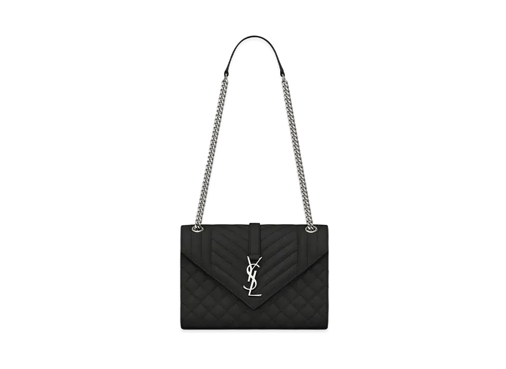 SAINT LAURENT Envelope Medium Bag In Mix Matelasse Grain De Poudre Embossed Leather "Black"