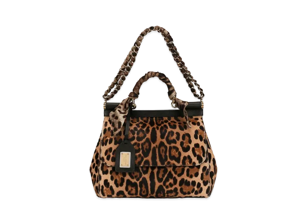 Dolce&Gabbana Sicily Bag Medium Leopard Print Ponykin Scarf "Animal Print"