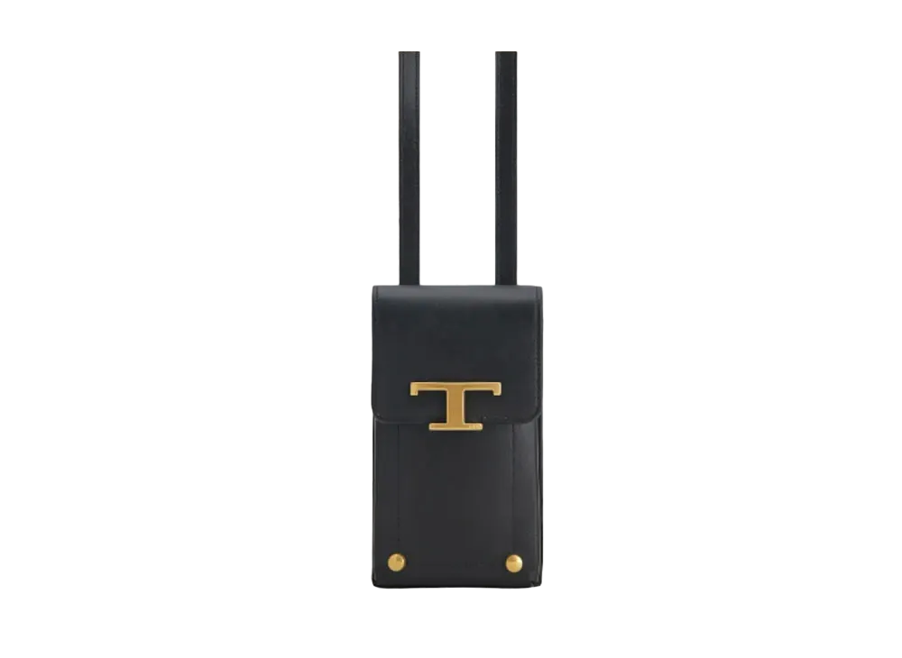 TOD'S T Timeles Leather Mobile Phone Holder "Black"