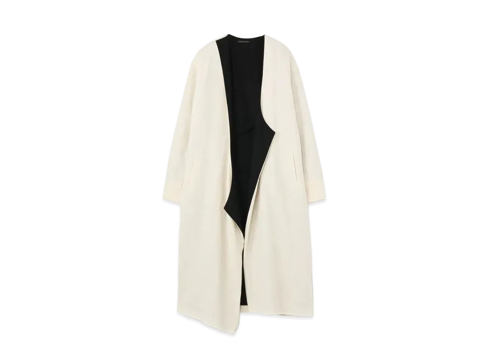 Yohji Yamamoto Y's COTTON WOOL NYLON NO COLLAR ASYMME COAT "Off White"
